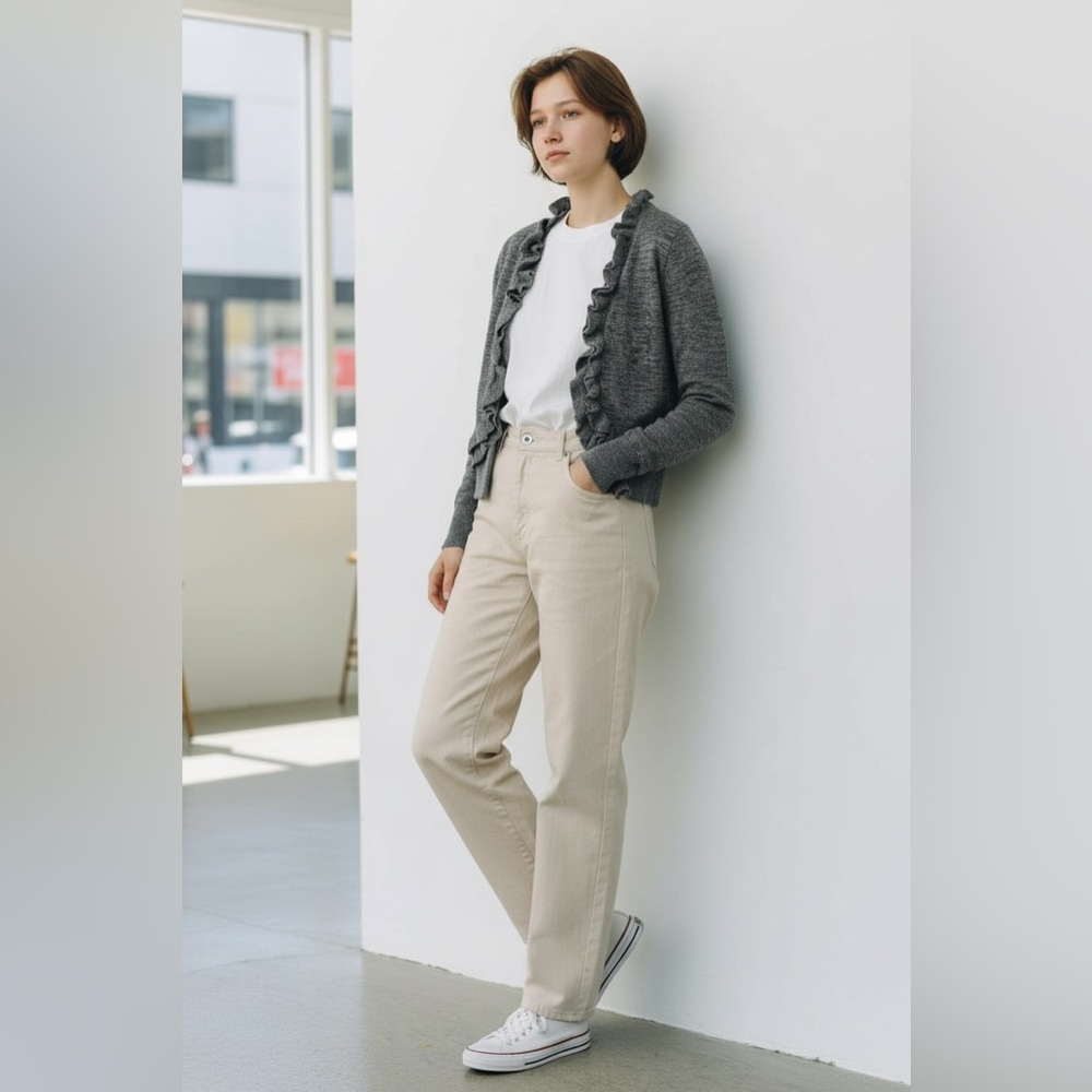 J. Crew Woman’s Medium Gray Ruffle Long Sleeve Open Cardigan